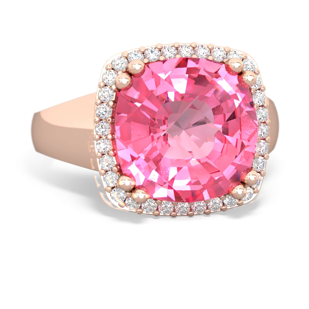 Lab Pink Sapphire Halo Cocktail 14K Rose Gold ring R2544