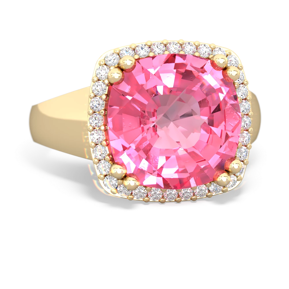 Lab Pink Sapphire Halo Cocktail 14K Yellow Gold ring R2544