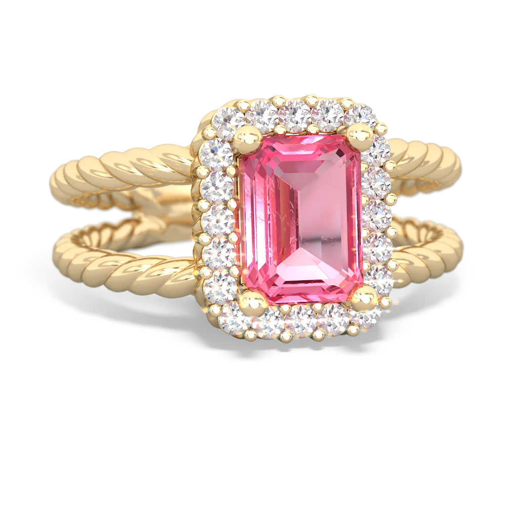 Lab Pink Sapphire Rope Split Band 14K Yellow Gold ring R2628