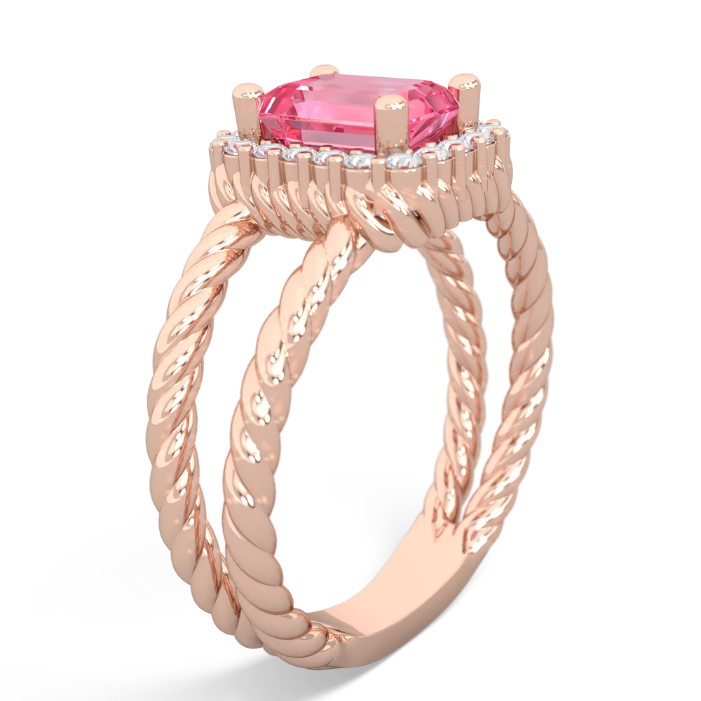 Lab Pink Sapphire Rope Split Band 14K Rose Gold ring R2628