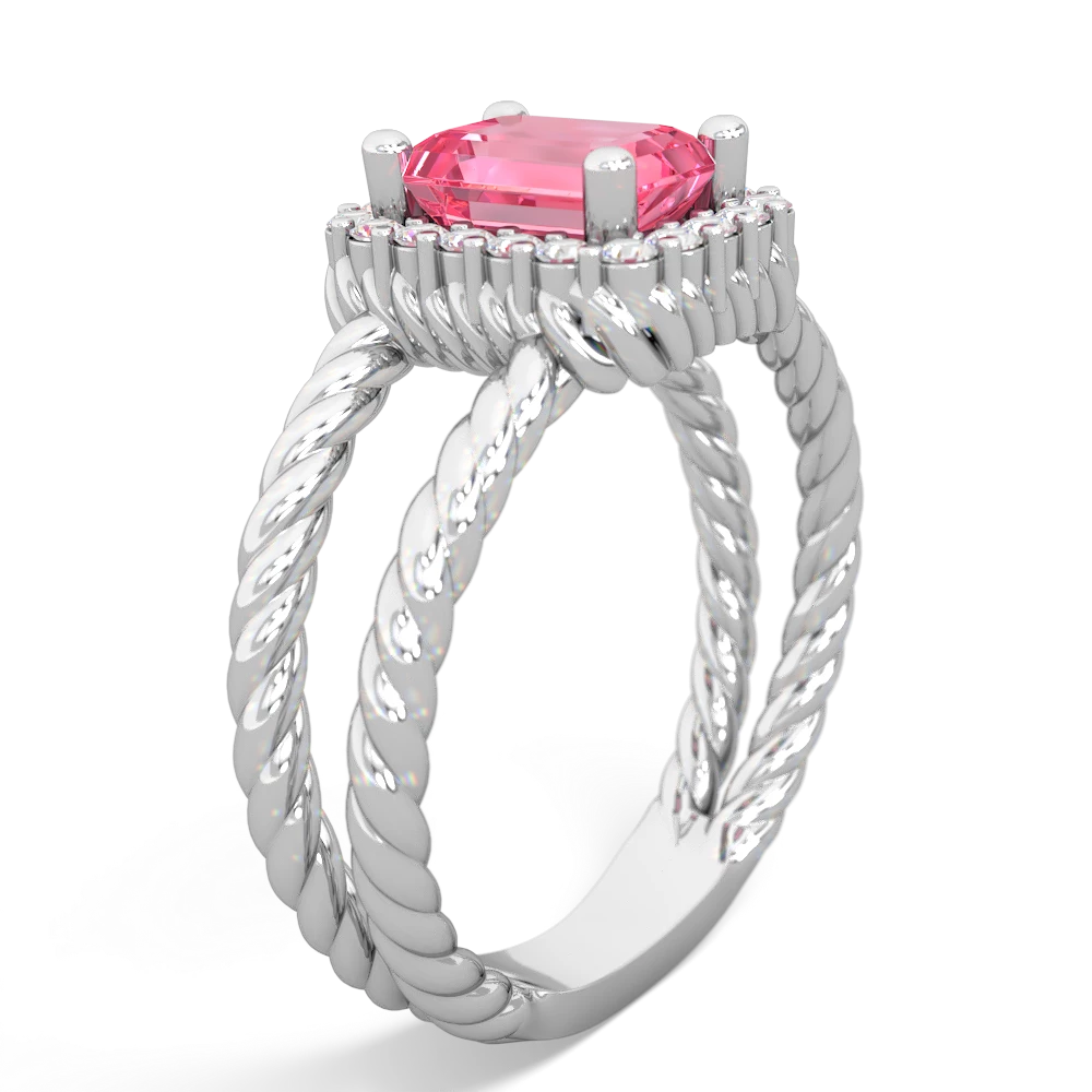 Lab Pink Sapphire Rope Split Band 14K White Gold ring R2628