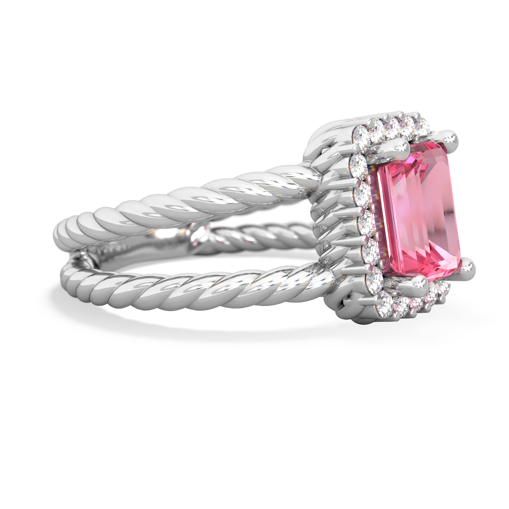 Lab Pink Sapphire Rope Split Band 14K White Gold ring R2628