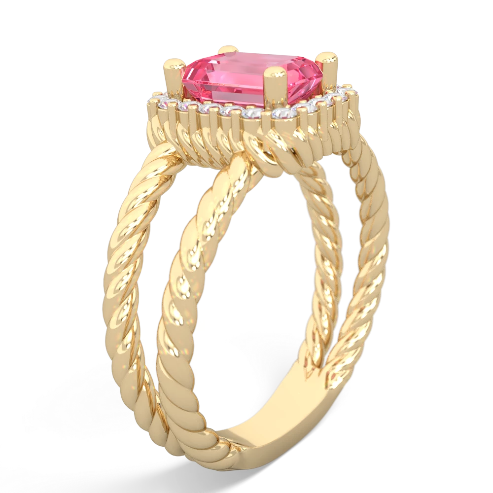Lab Pink Sapphire Rope Split Band 14K Yellow Gold ring R2628