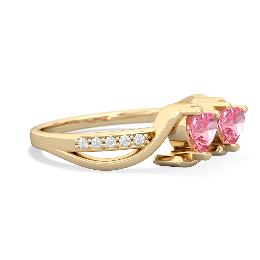 Lab Pink Sapphire Side By Side 14K Yellow Gold ring R3090