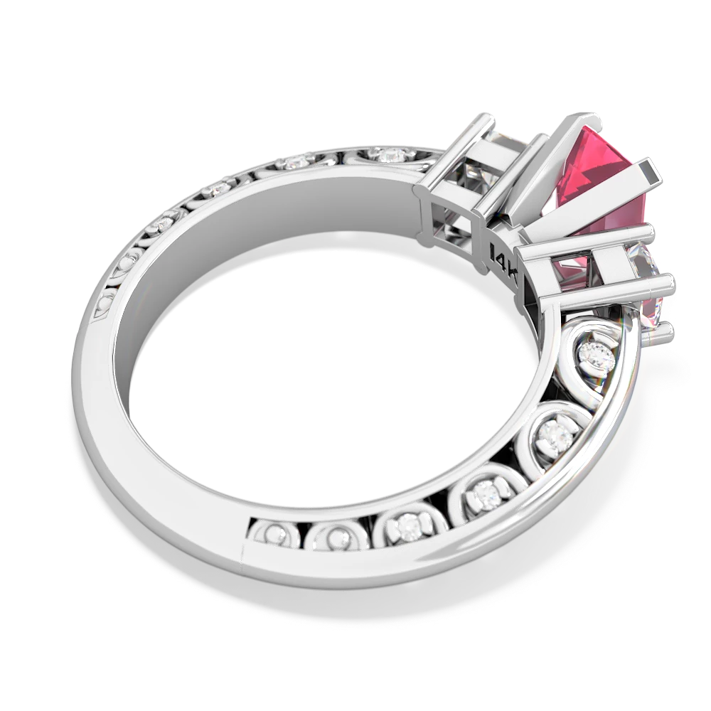 Lab Pink Sapphire Art Deco Diamond 7X5 Emerald-Cut Engagement 14K White Gold ring R20017EM