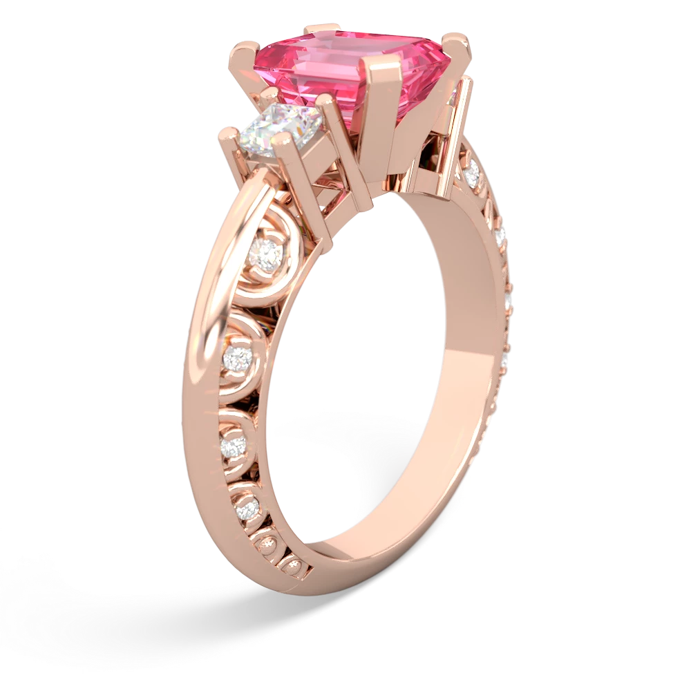 Lab Pink Sapphire Art Deco Diamond 8X6 Emerald-Cut Engagement 14K Rose Gold ring R20018EM