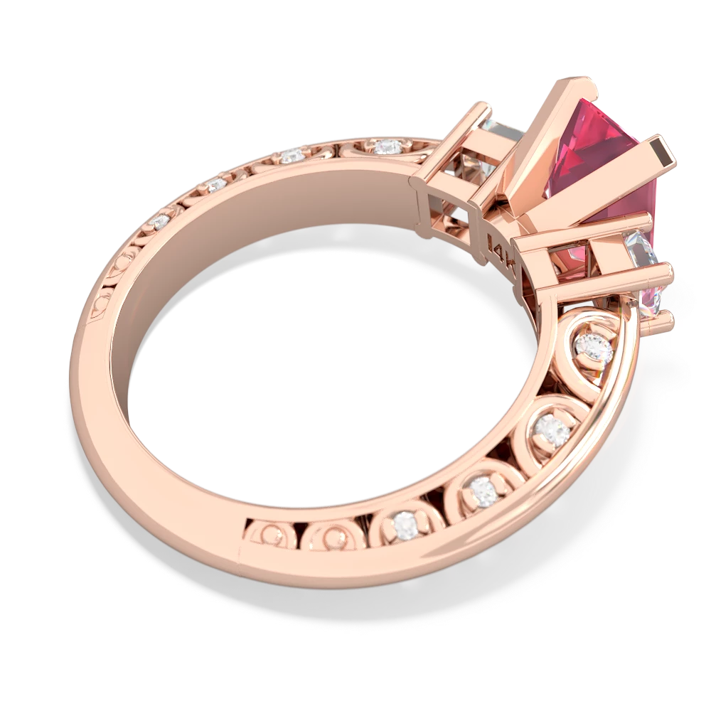 Lab Pink Sapphire Art Deco Diamond 8X6 Emerald-Cut Engagement 14K Rose Gold ring R20018EM