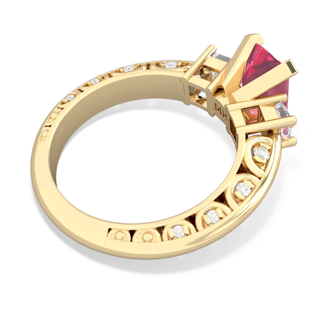 Lab Pink Sapphire Art Deco Diamond 8X6 Emerald-Cut Engagement 14K Yellow Gold ring R20018EM