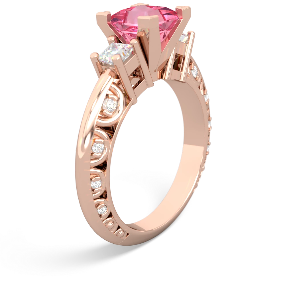 Lab Pink Sapphire Art Deco Diamond Engagement 6Mm Princess 14K Rose Gold ring R2001