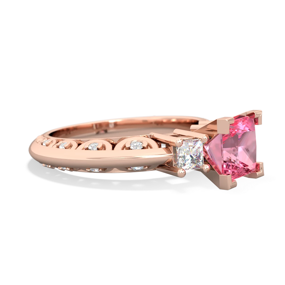 Lab Pink Sapphire Art Deco Diamond Engagement 6Mm Princess 14K Rose Gold ring R2001