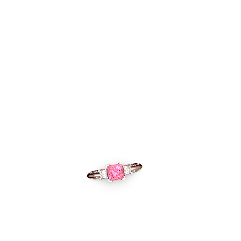 Lab Pink Sapphire Art Deco Diamond Engagement 6Mm Princess 14K White Gold ring R2001