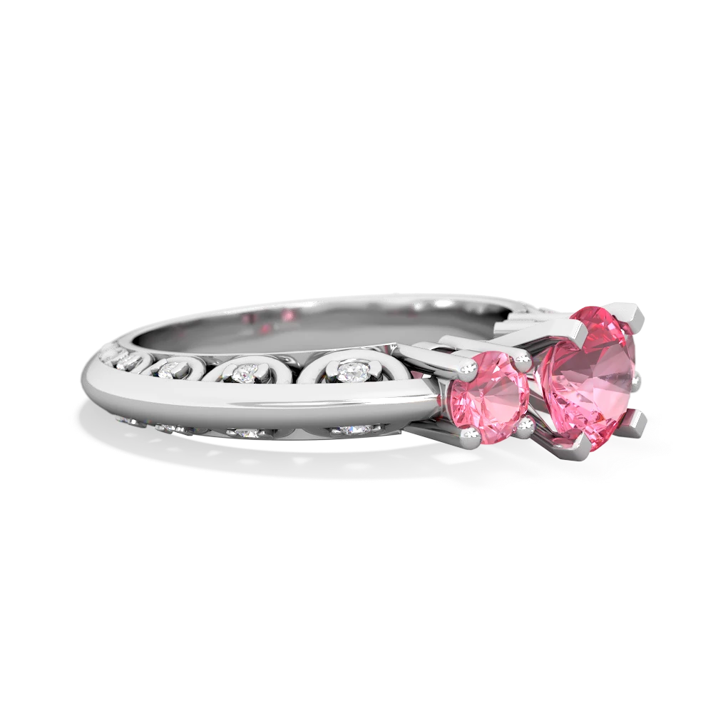 Lab Pink Sapphire Art Deco Eternal Embrace Engagement 14K White Gold ring C2003