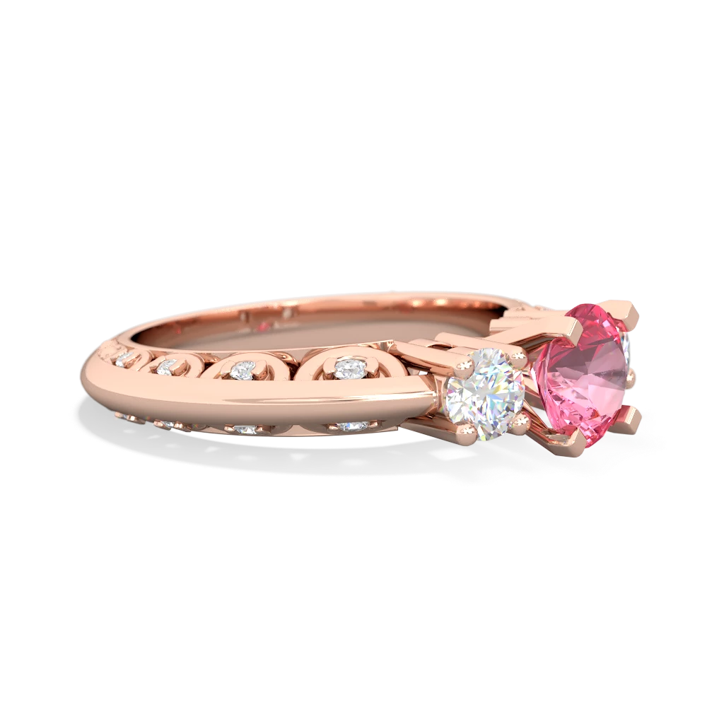 Lab Pink Sapphire Art Deco Diamond 6Mm Round Engagment 14K Rose Gold ring R2003
