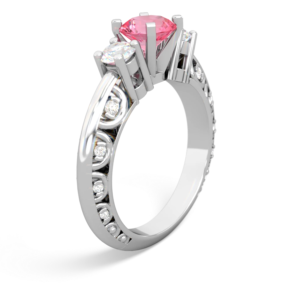 Lab Pink Sapphire Art Deco Diamond 6Mm Round Engagment 14K White Gold ring R2003