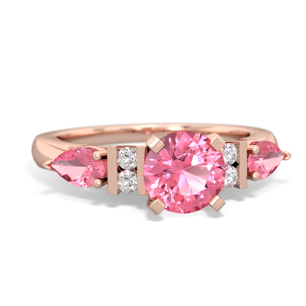 Lab Pink Sapphire 6Mm Round Eternal Embrace Engagement 14K Rose Gold ring R2005