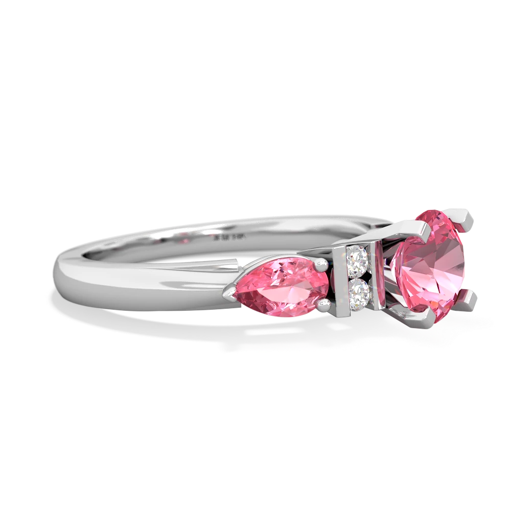 Lab Pink Sapphire 6Mm Round Eternal Embrace Engagement 14K White Gold ring R2005