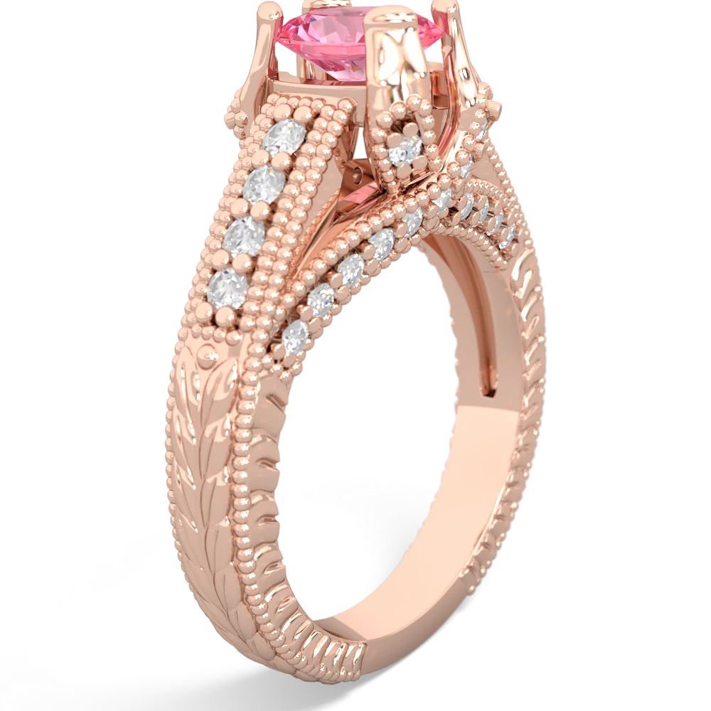 Lab Pink Sapphire Antique Style 14K Rose Gold ring R2028