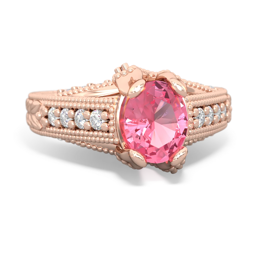 Lab Pink Sapphire Antique Style 14K Rose Gold ring R2028