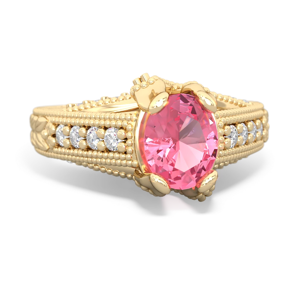 Lab Pink Sapphire Antique Style Milgrain Diamond 14K Yellow Gold ring R2028