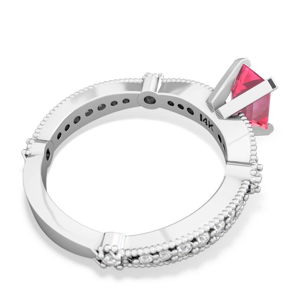 Lab Pink Sapphire Sparkling Tiara 7X5mm Emerald-Cut 14K White Gold ring R26297EM