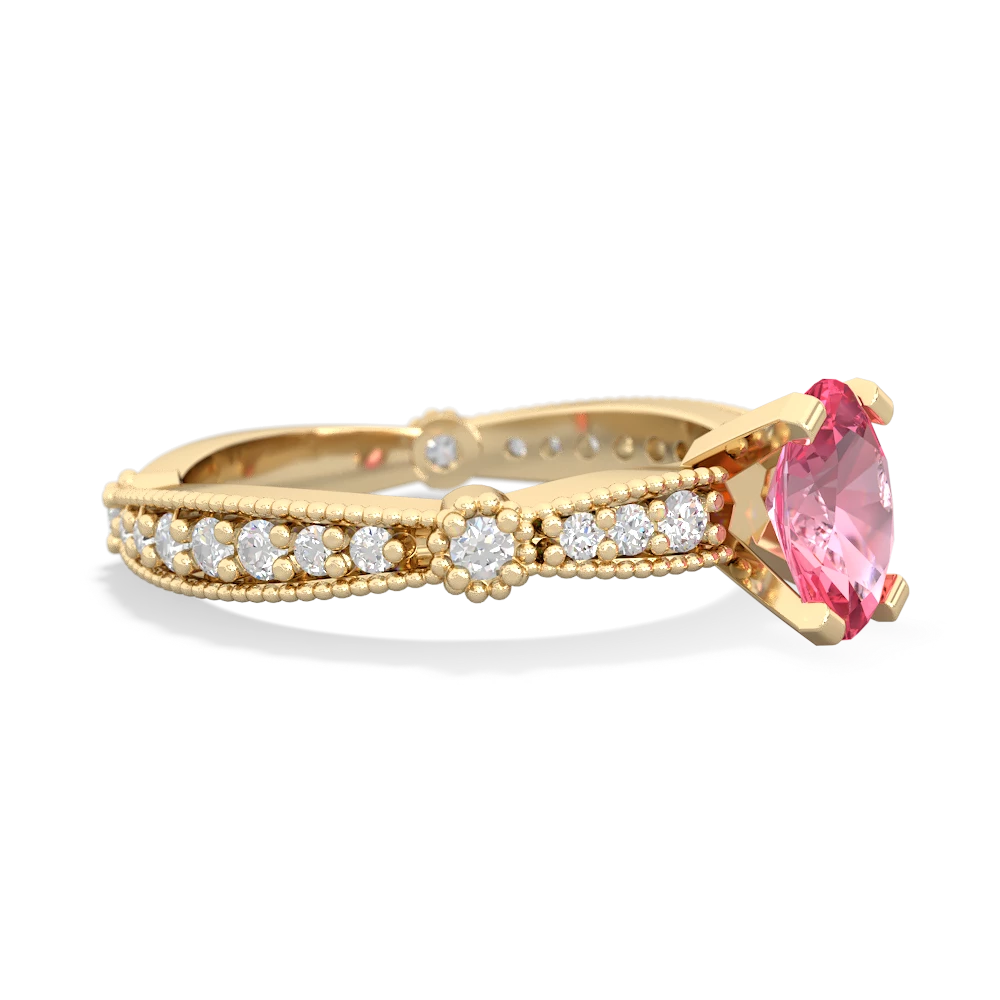 Lab Pink Sapphire Milgrain Antique Style 14K Yellow Gold ring R26297VL