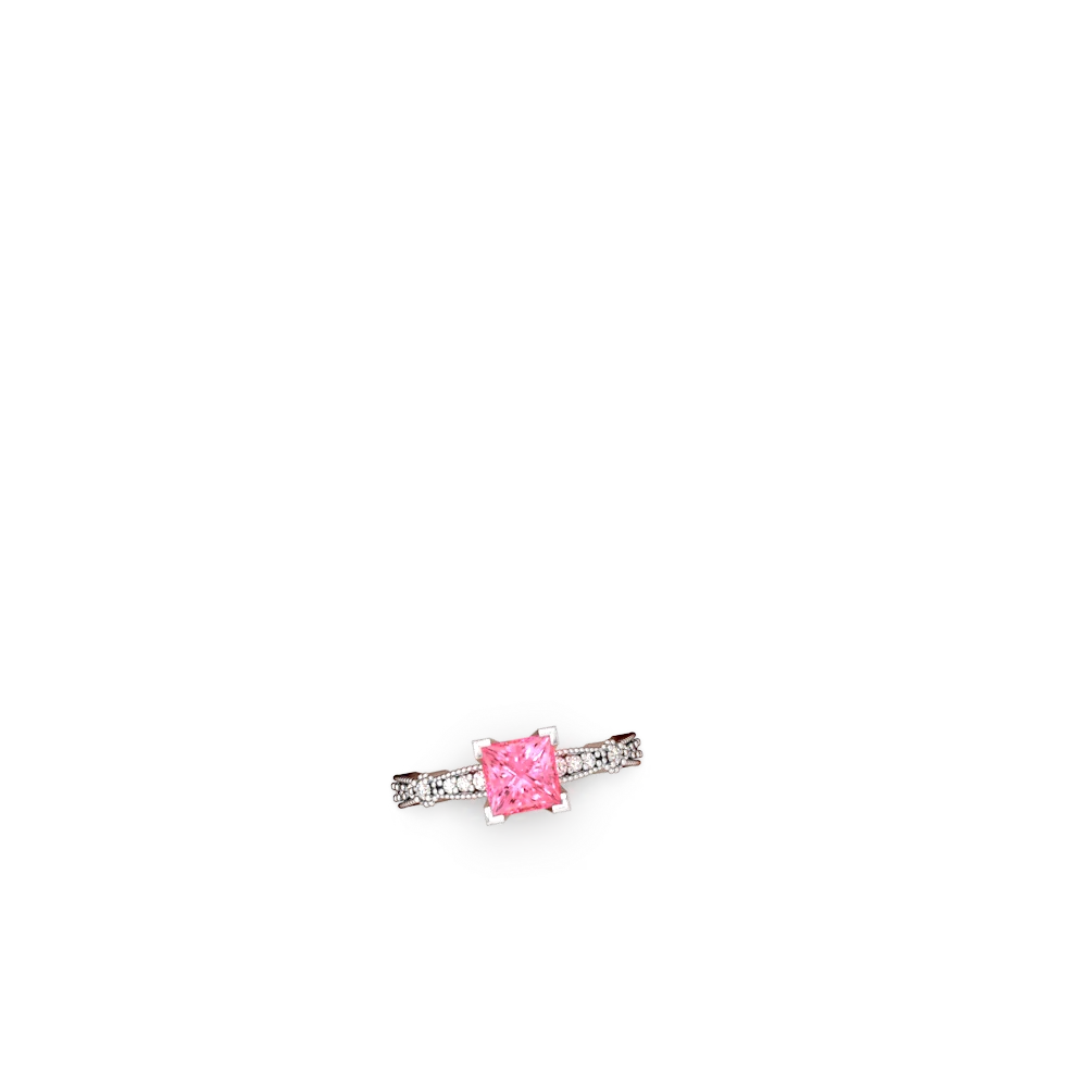 Lab Pink Sapphire Sparkling Tiara 6Mm Princess 14K White Gold ring R26296SQ