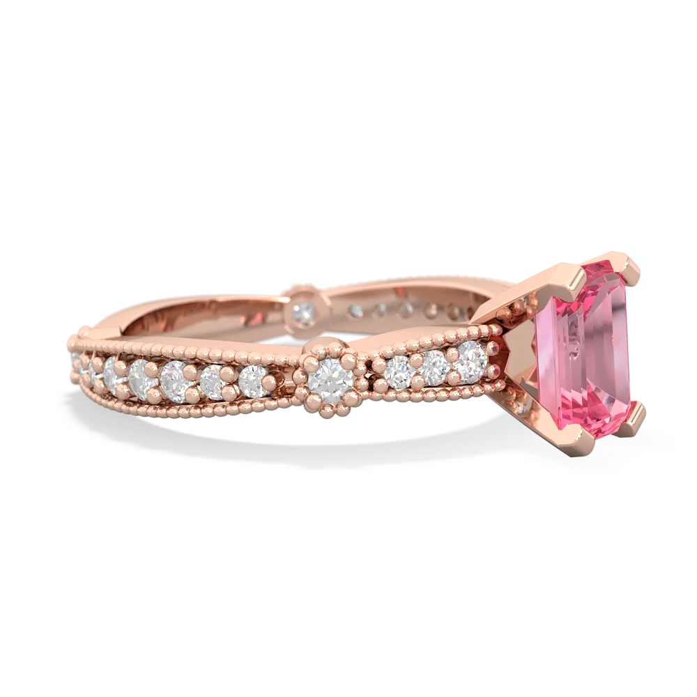 Lab Pink Sapphire Sparkling Tiara 7X5mm Emerald-Cut 14K Rose Gold ring R26297EM