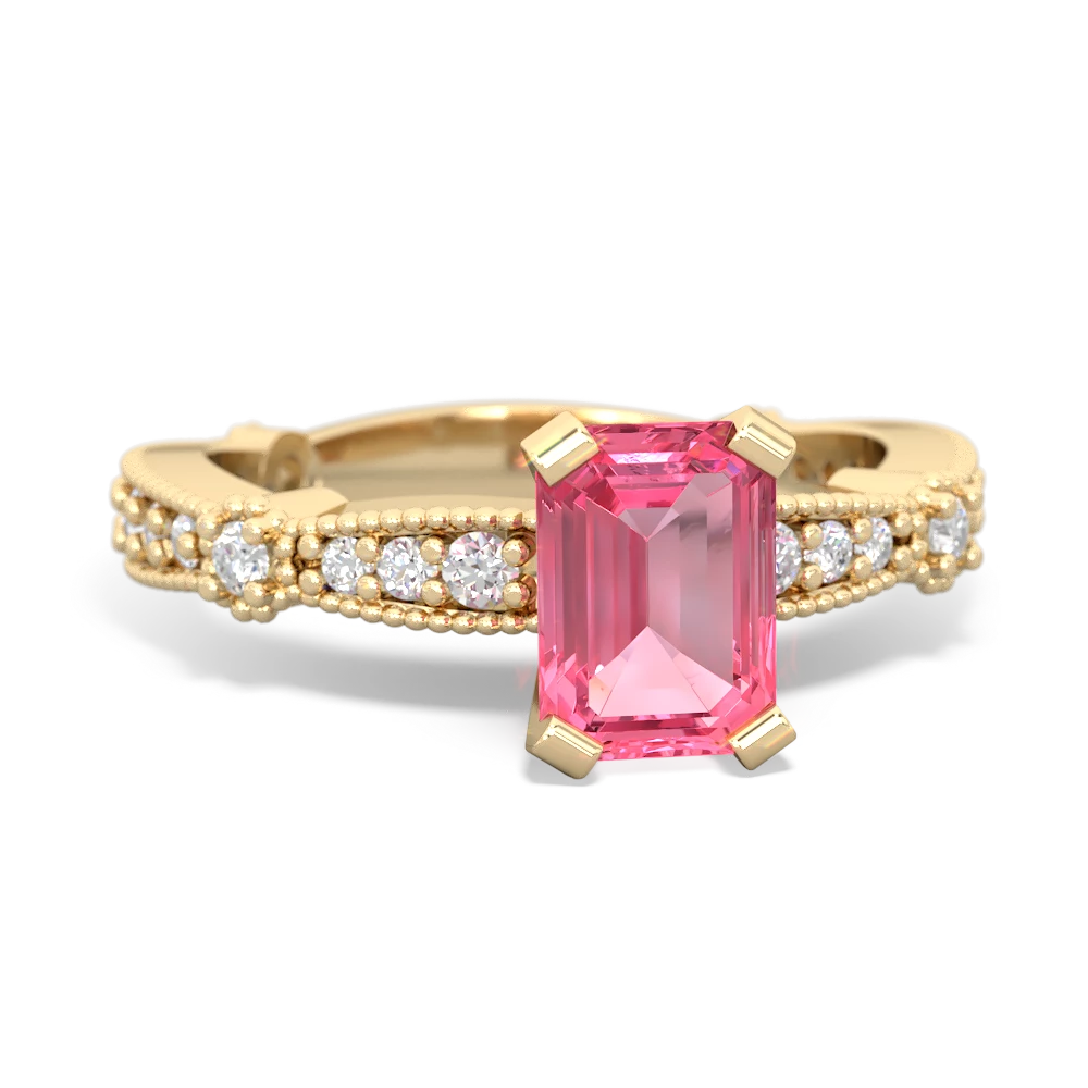 Lab Pink Sapphire Sparkling Tiara 7X5mm Emerald-Cut 14K Yellow Gold ring R26297EM