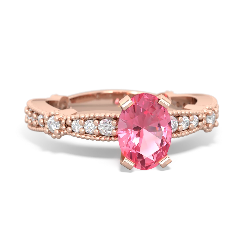 Lab Pink Sapphire Sparkling Tiara 7X5mm Oval 14K Rose Gold ring R26297VL