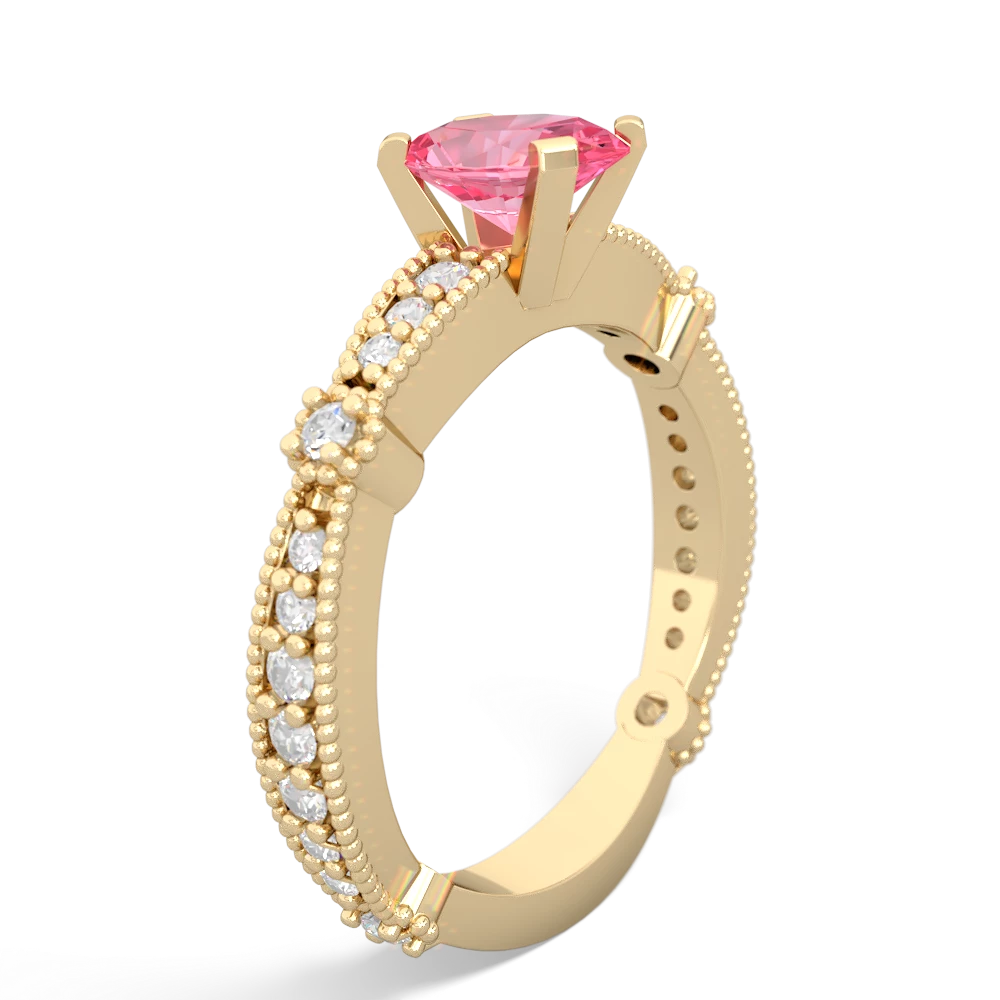 Lab Pink Sapphire Sparkling Tiara 7X5mm Oval 14K Yellow Gold ring R26297VL