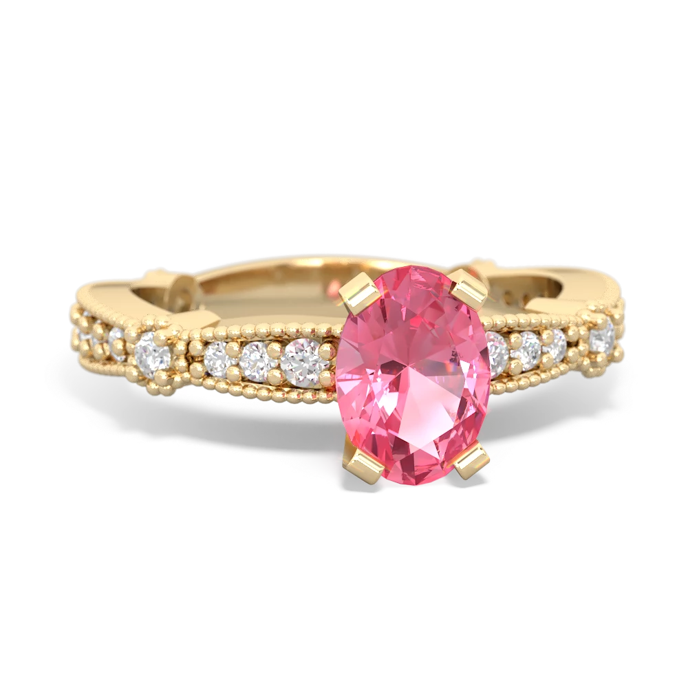 Lab Pink Sapphire Sparkling Tiara 7X5mm Oval 14K Yellow Gold ring R26297VL