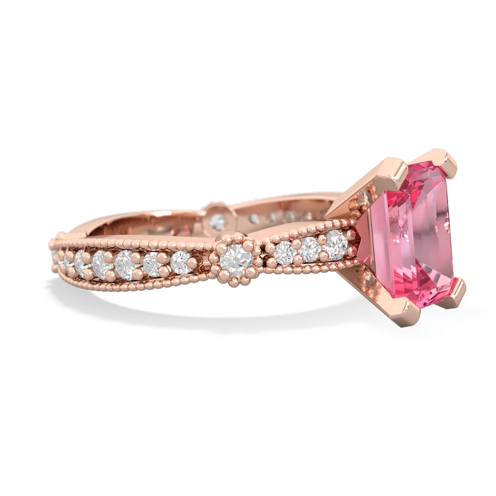 Lab Pink Sapphire Sparkling Tiara 8X6 Emerald-Cut 14K Rose Gold ring R26298EM