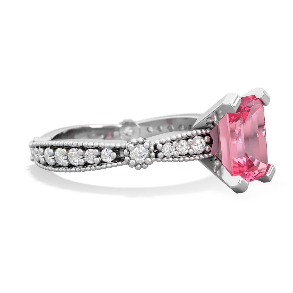 Lab Pink Sapphire Sparkling Tiara 8X6 Emerald-Cut 14K White Gold ring R26298EM