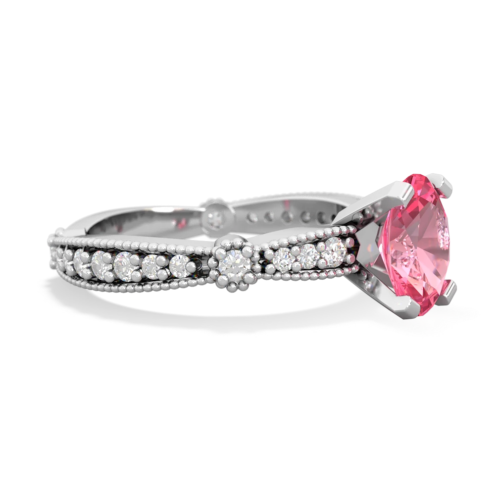 Lab Pink Sapphire Sparkling Tiara 8X6 Oval 14K White Gold ring R26298VL