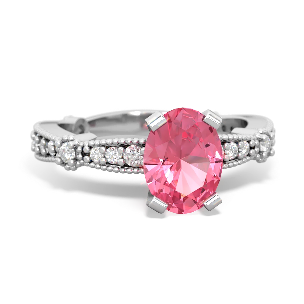 Lab Pink Sapphire Sparkling Tiara 8X6 Oval 14K White Gold ring R26298VL