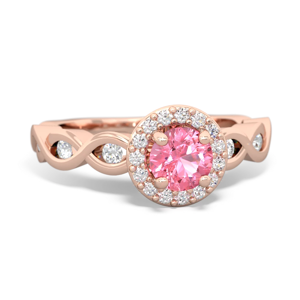 Lab Pink Sapphire Infinity Halo Engagement 14K Rose Gold ring R26315RH