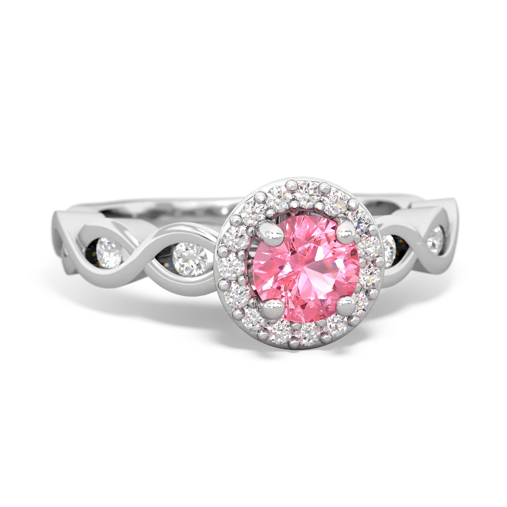 Lab Pink Sapphire Infinity Halo Engagement 14K White Gold ring R26315RH