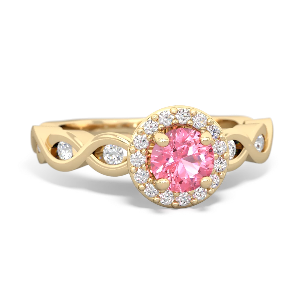 Lab Pink Sapphire Infinity Halo Engagement 14K Yellow Gold ring R26315RH
