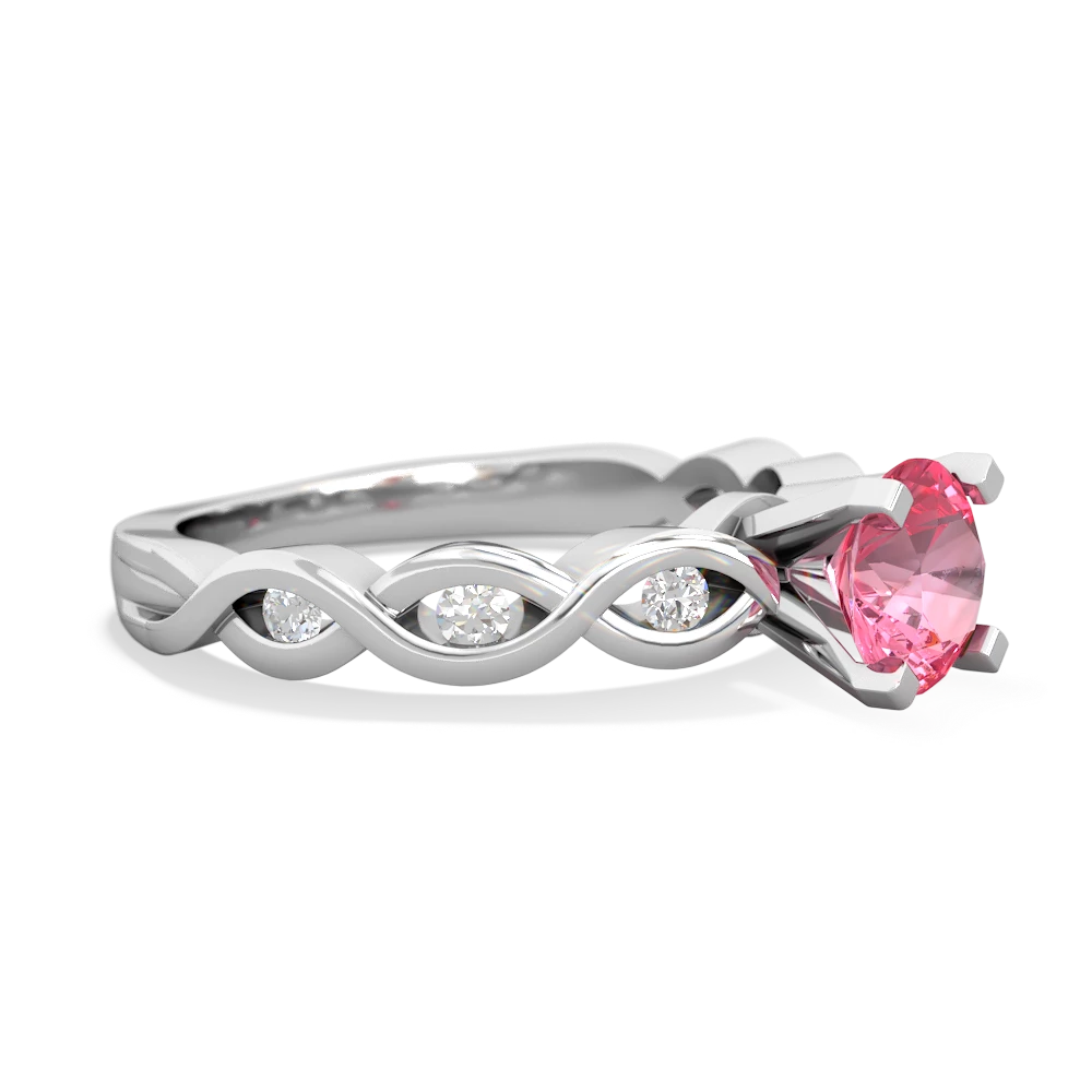 Lab Pink Sapphire Infinity 6Mm Round Engagement 14K White Gold ring R26316RD