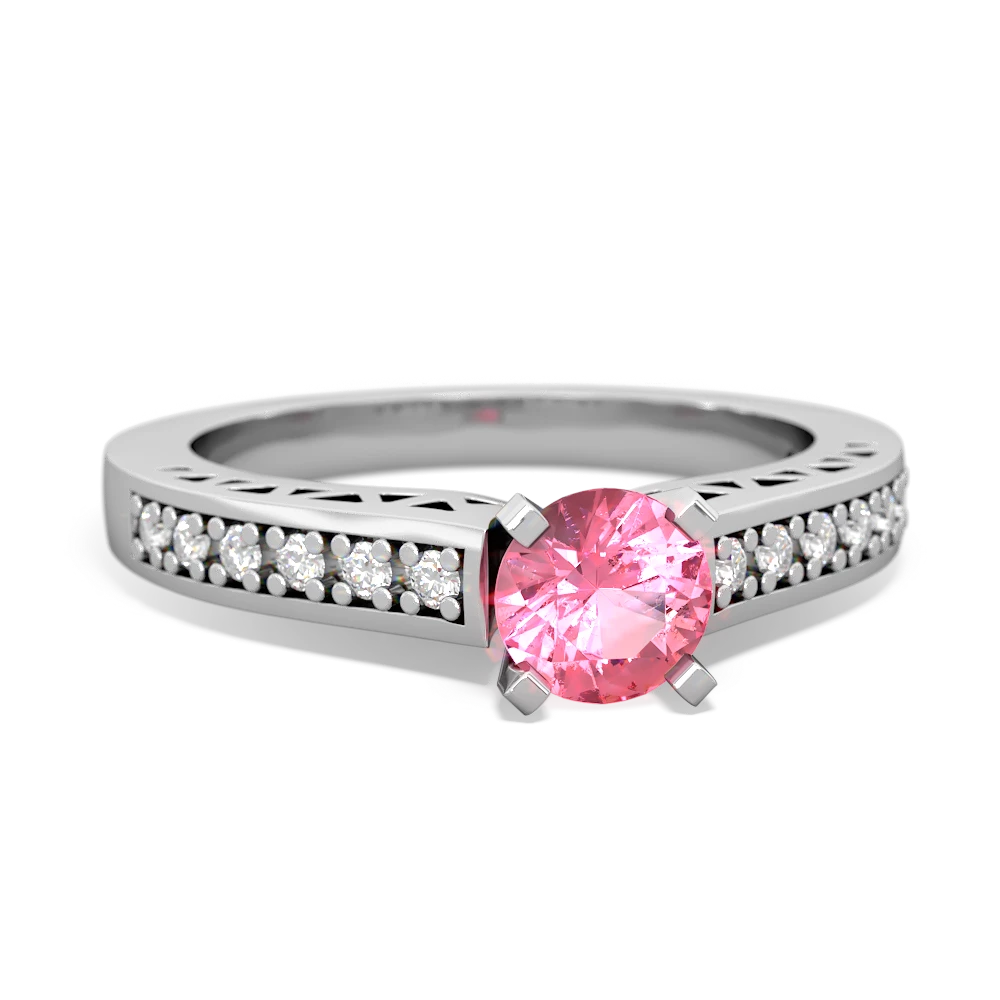 Lab Pink Sapphire Art Deco 14K White Gold ring R26355RD