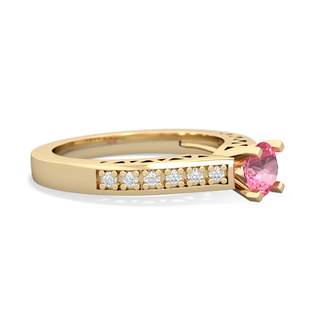 Lab Pink Sapphire Art Deco Engagement 5Mm Round 14K Yellow Gold ring R26355RD