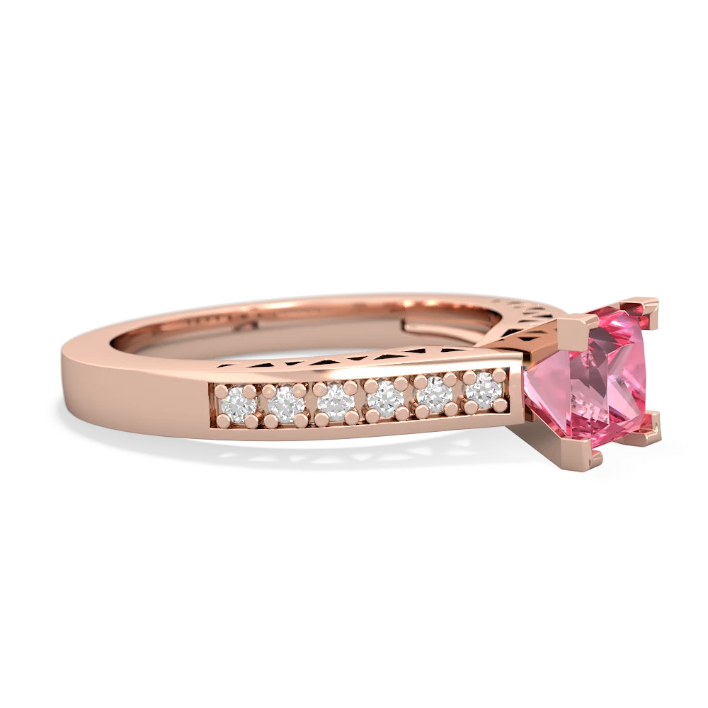 Lab Pink Sapphire Art Deco Engagement 5Mm Square 14K Rose Gold ring R26355SQ