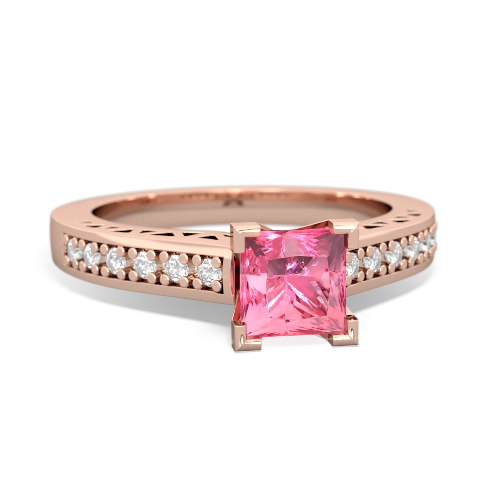 Lab Pink Sapphire Art Deco Engagement 5Mm Square 14K Rose Gold ring R26355SQ
