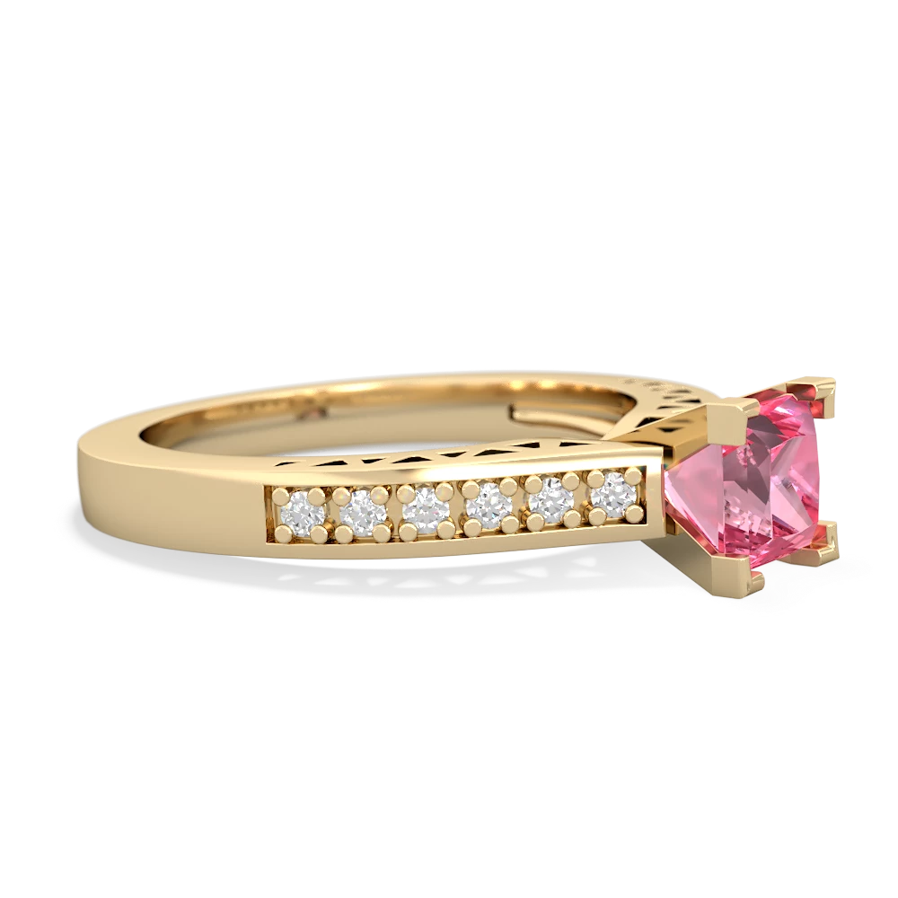 Lab Pink Sapphire Art Deco Engagement 5Mm Square 14K Yellow Gold ring R26355SQ