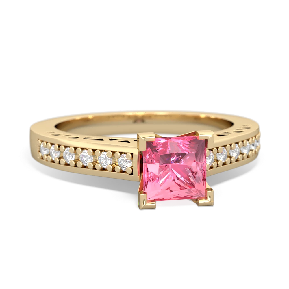 Lab Pink Sapphire Art Deco Engagement 5Mm Square 14K Yellow Gold ring R26355SQ