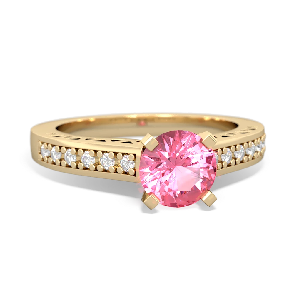 Lab Pink Sapphire Art Deco Engagement 6Mm Round 14K Yellow Gold ring R26356RD