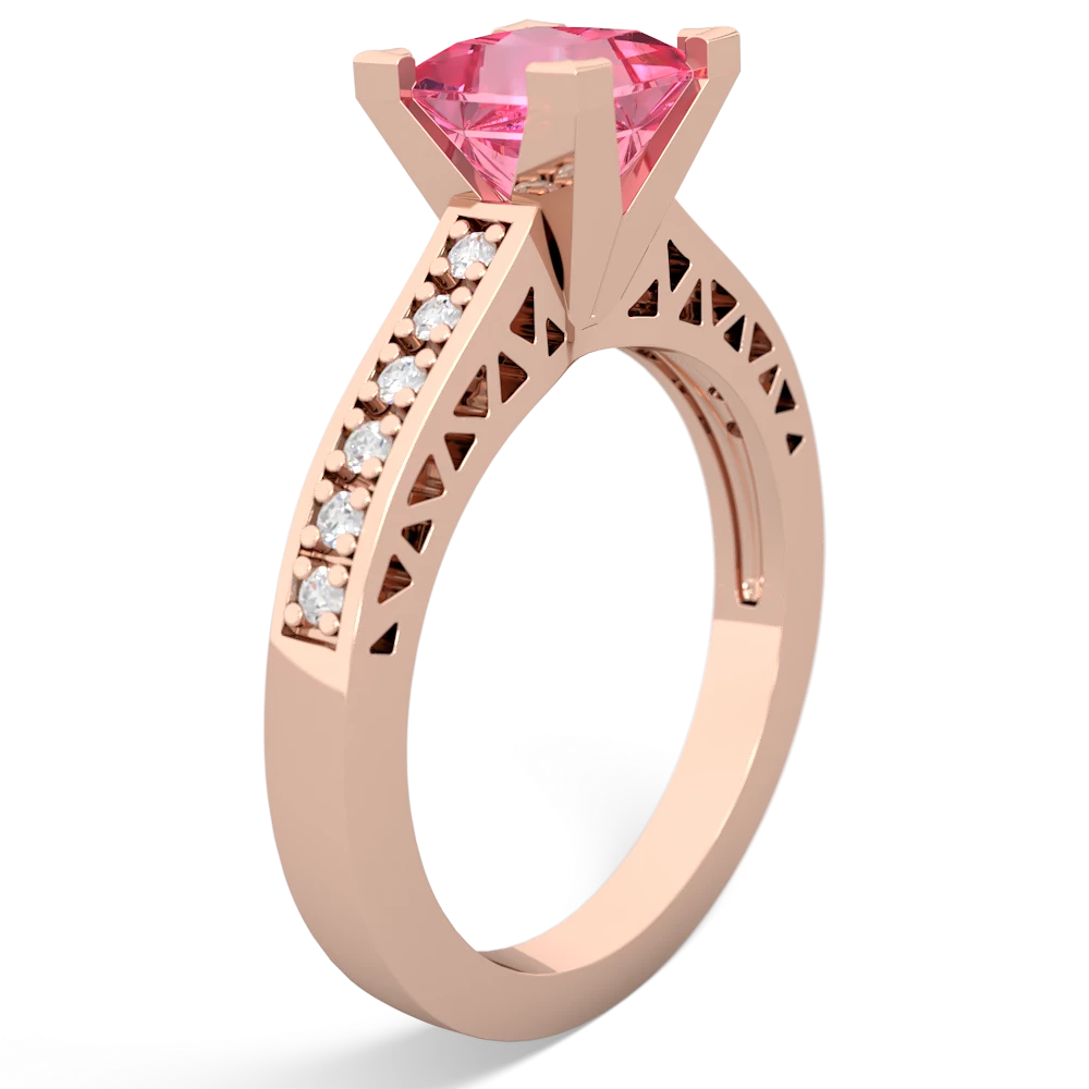 Lab Pink Sapphire Art Deco Engagement 6Mm Princess 14K Rose Gold ring R26356SQ