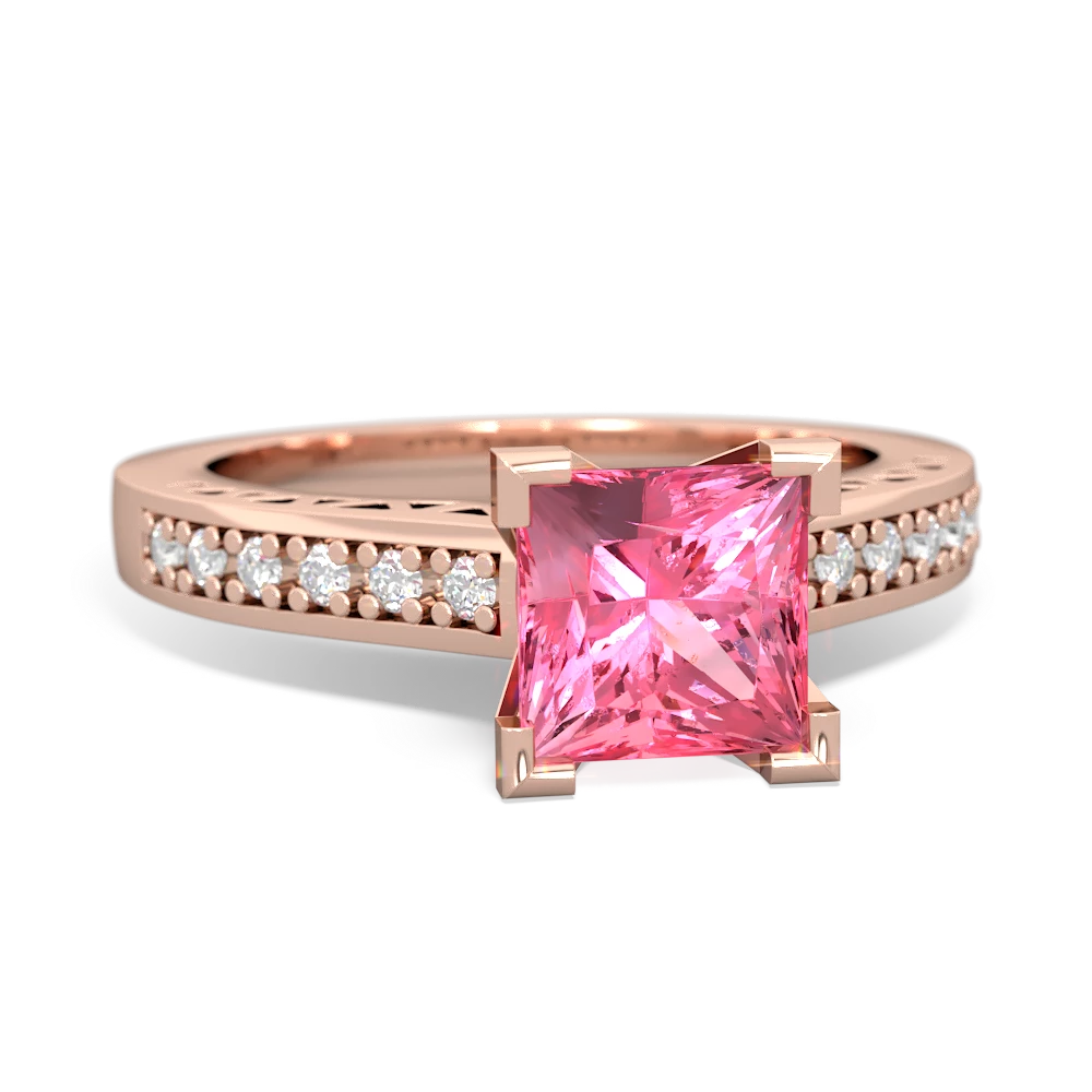 Lab Pink Sapphire Art Deco Engagement 6Mm Princess 14K Rose Gold ring R26356SQ
