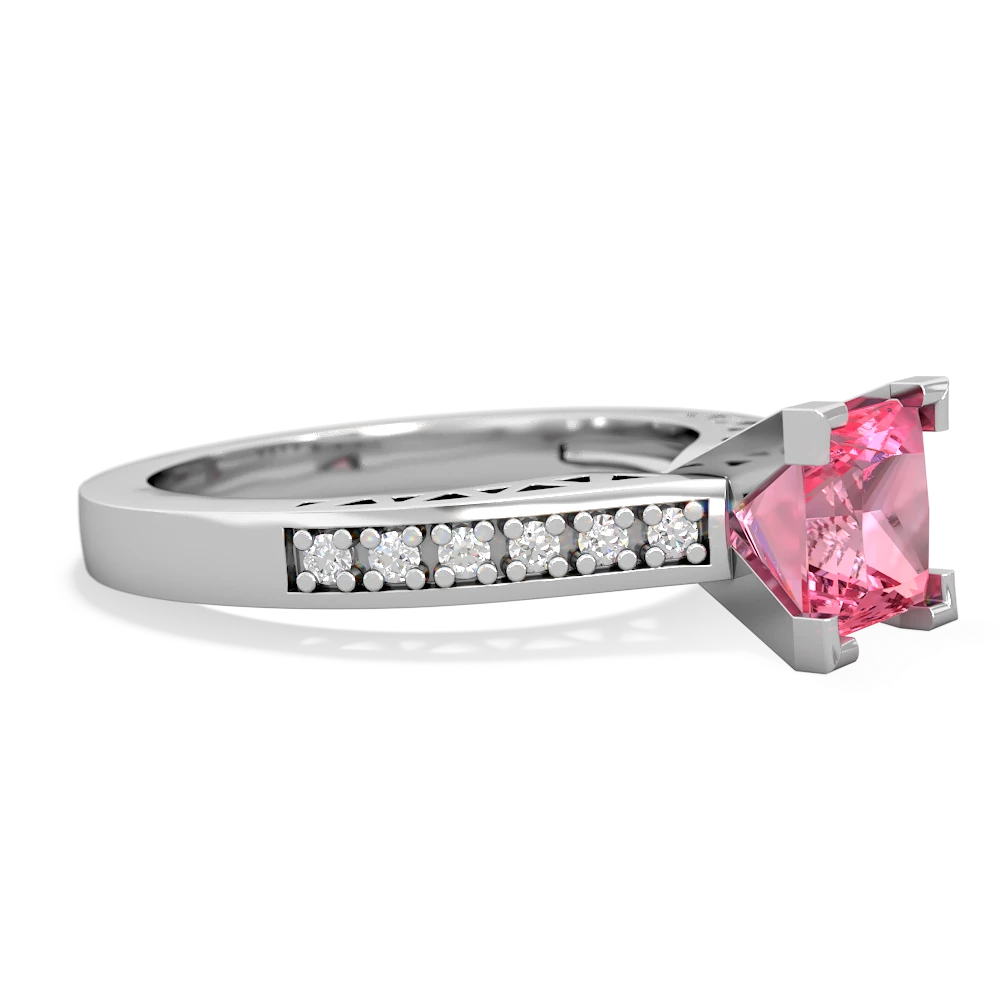 Lab Pink Sapphire Art Deco Engagement 6Mm Princess 14K White Gold ring R26356SQ