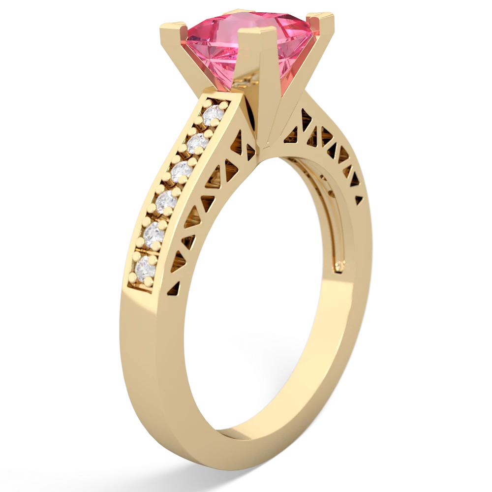 Lab Pink Sapphire Art Deco Engagement 6Mm Princess 14K Yellow Gold ring R26356SQ